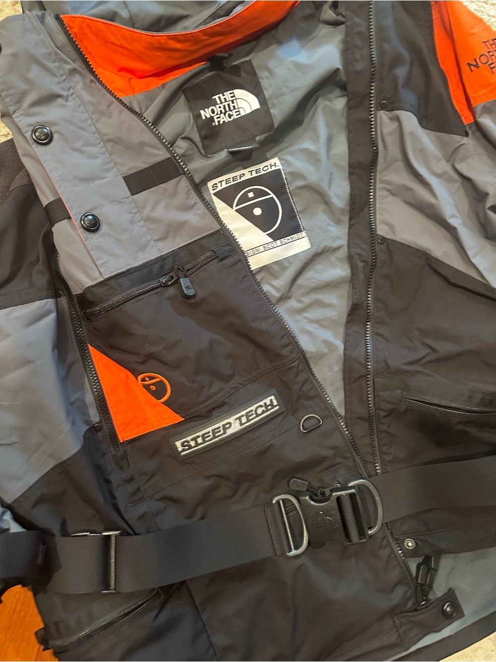 The North Face Steep Tech Hooded Ski Jacket - Black, Gray & Orange - Picture 3 of 9